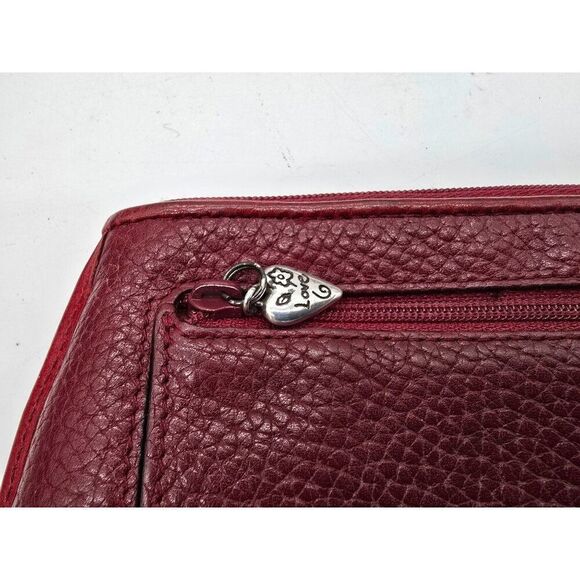 Vintage Brighton Leather Clutch Purse Heart Accents & Silver Tone Zipper Pulls - Picture 4 of 7
